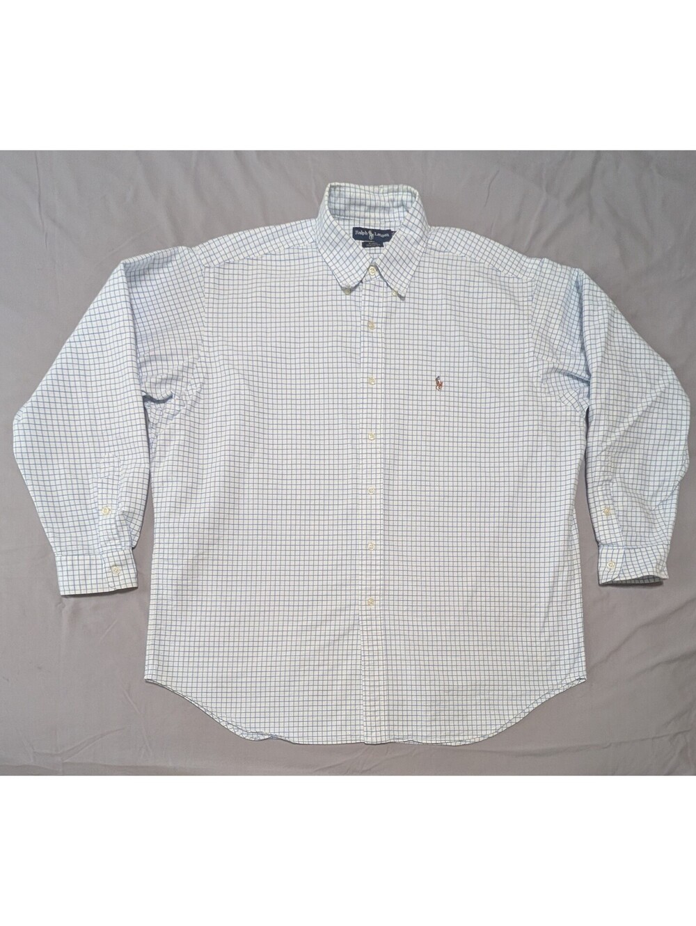 Vintage Ralph Lauren Blake Shirt Mens XL Blue White Grid Check Plaid Pony